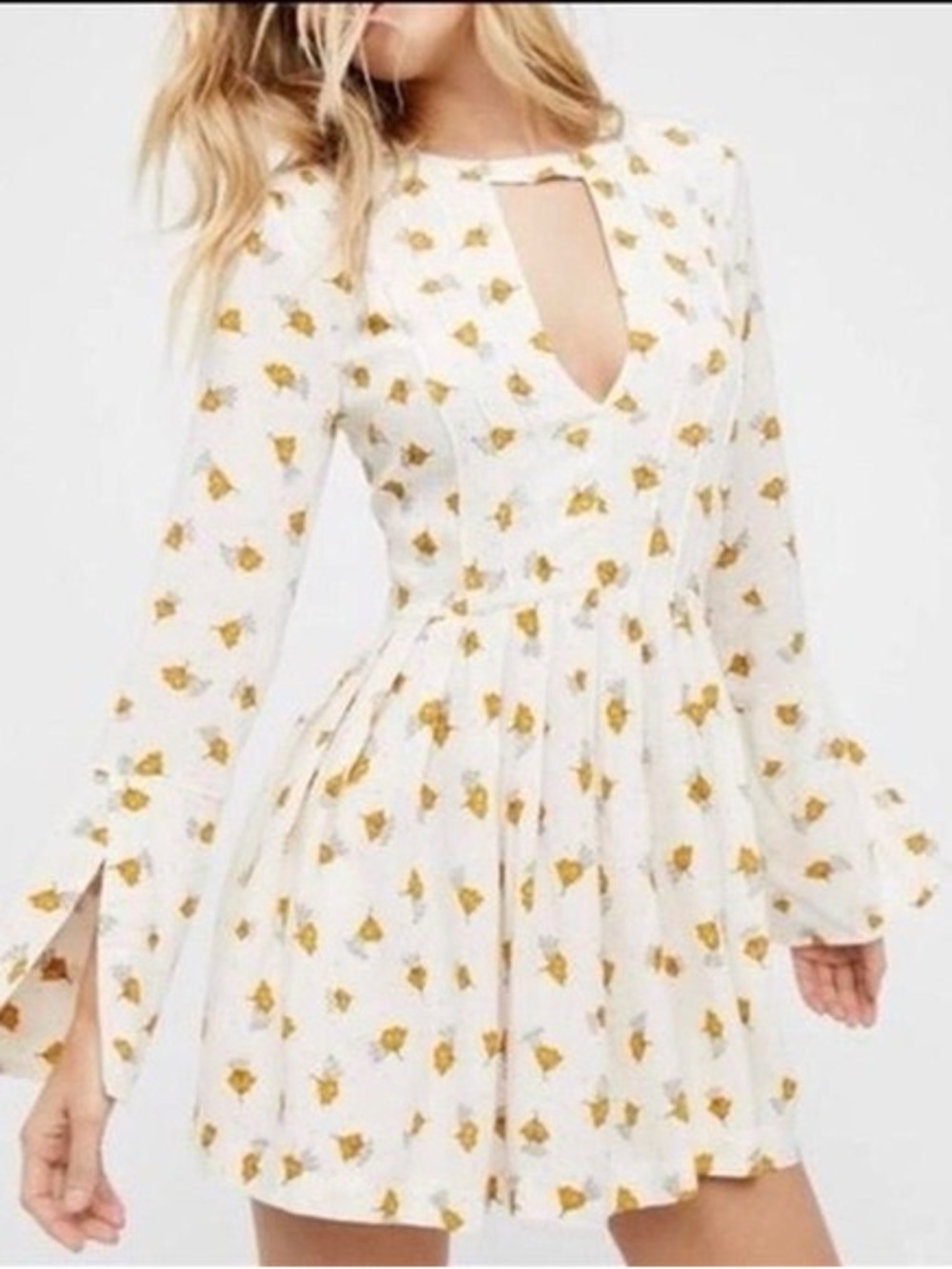 FREE PEOPLE TEGAN PRINTED LONG SLEEVE MINI DRESS Sz 10 - Picture 3 of 11